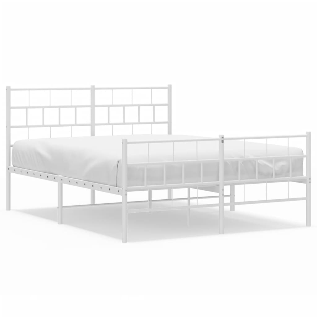 vidaXL Metal Bed Frame without Mattress with Footboard White 140x190cm 2