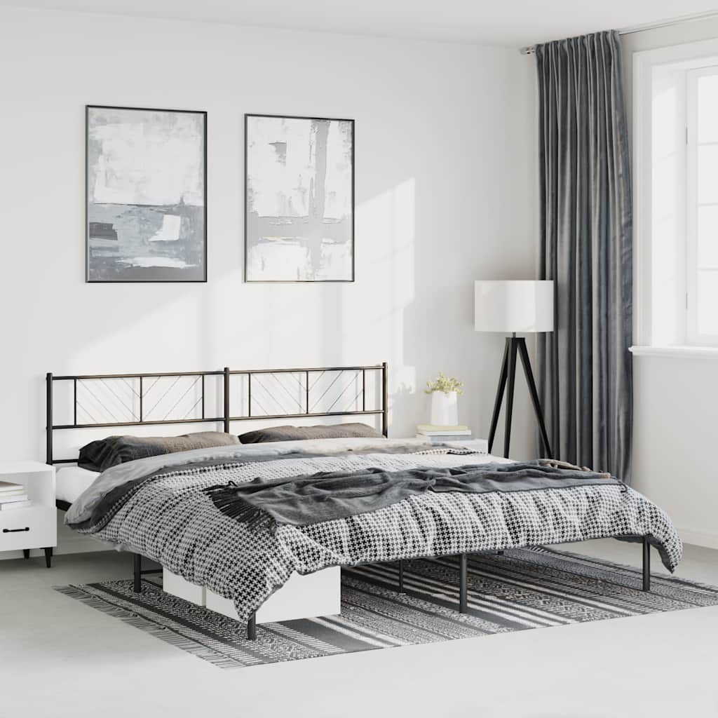 vidaXL Metal Bed Frame without Mattress with Headboard Black 183x213cm 3