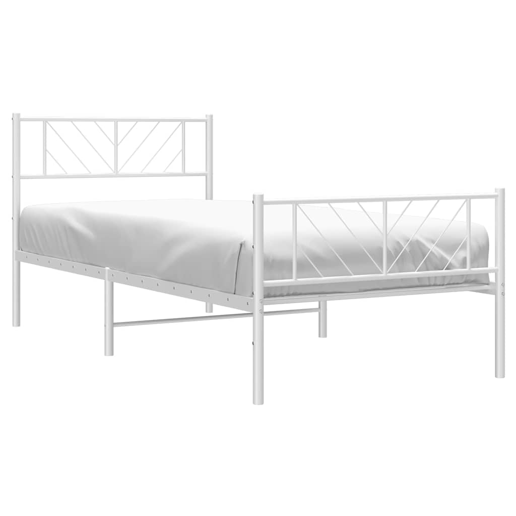 vidaXL Metal Bed Frame without Mattress with Footboard White 100x190cm 4