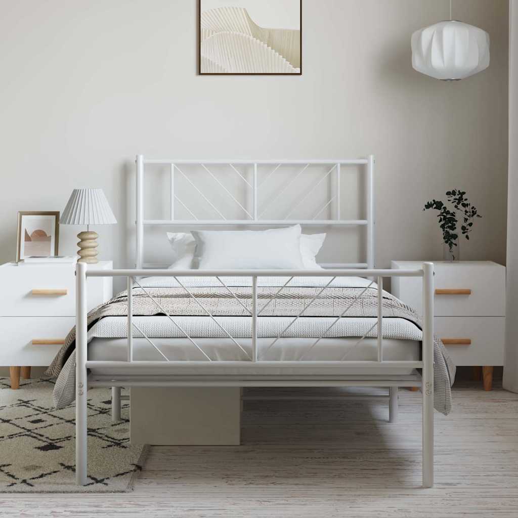 Metal Bed Frame without Mattress with Footboard With headboard & footboard White 190 cm