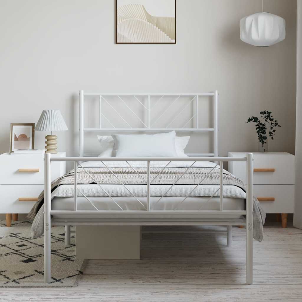 vidaXL Metal Bed Frame without Mattress with Footboard White 100x200cm 1