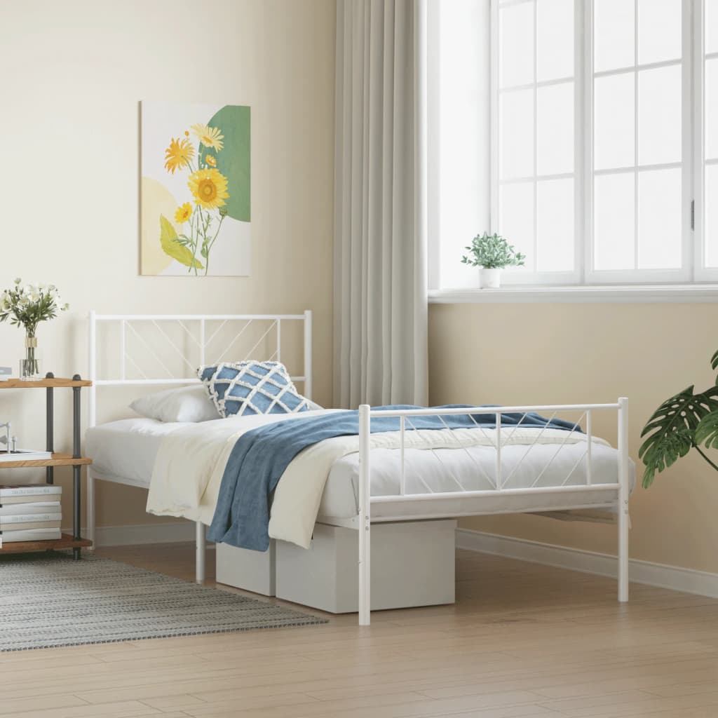 vidaXL Metal Bed Frame without Mattress with Footboard With headboard & footboard White