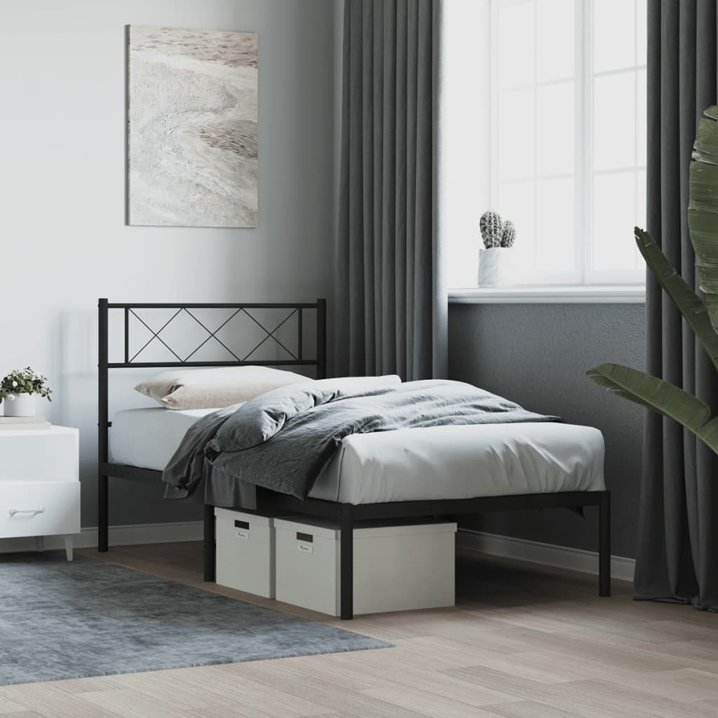 vidaXL Metal Bed Frame without Mattress with Headboard Black 90x200cm 1