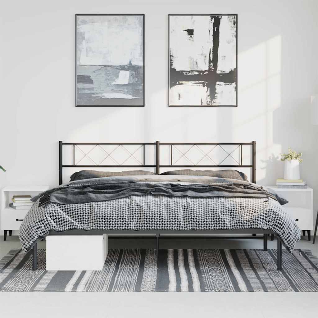 Metal Bed Frame without Mattress With headboard Black 183 cm 213 cm