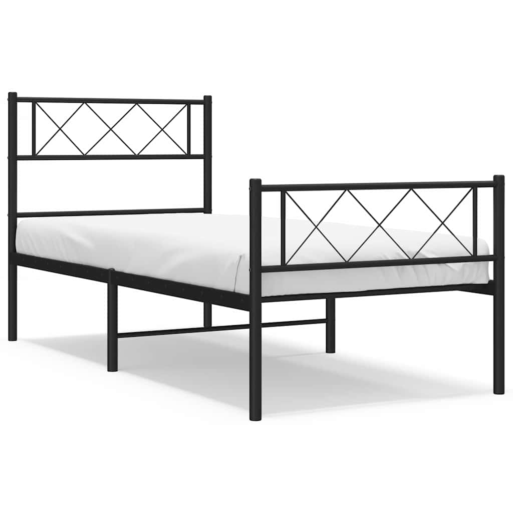 vidaXL Metal Bed Frame without Mattress with Footboard Black 100x190cm 2