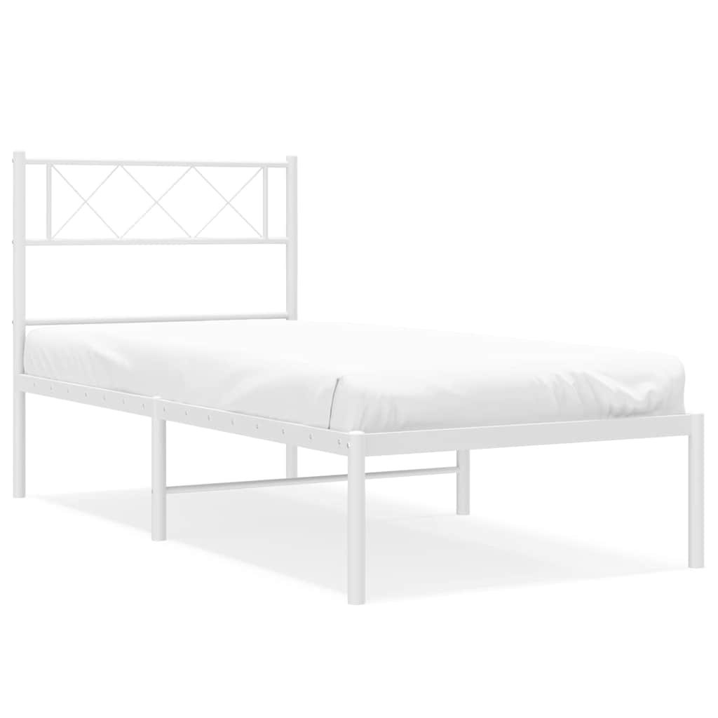 vidaXL Metal Bed Frame without Mattress with Headboard White 100x200cm 2