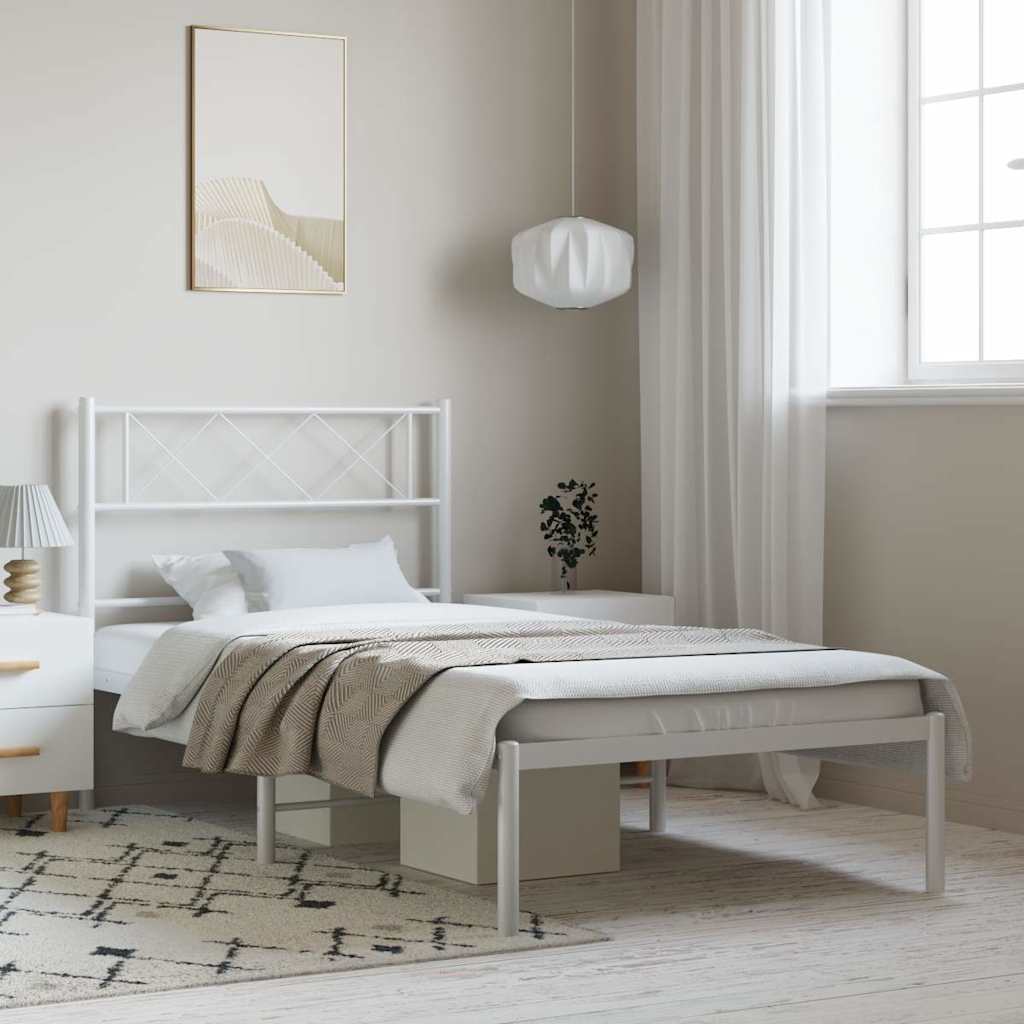 vidaXL Metal Bed Frame without Mattress with Headboard White 100x200cm 1