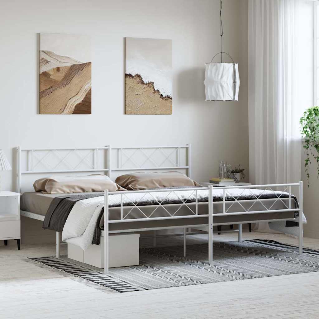 vidaXL Metal Bed Frame without Mattress with Footboard With headboard & footboard White