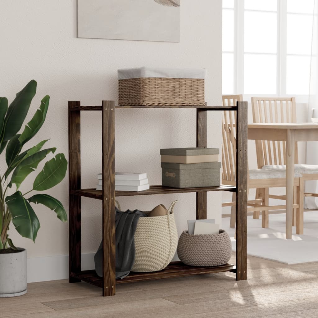 vidaXL 3-Tier Storage Rack Black 80x38x90 cm Solid Wood Pine 1