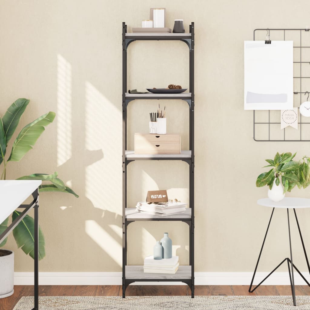 vidaXL Bookcase 5-Tier Grey Sonoma 40x30x154 cm Engineered Wood 1