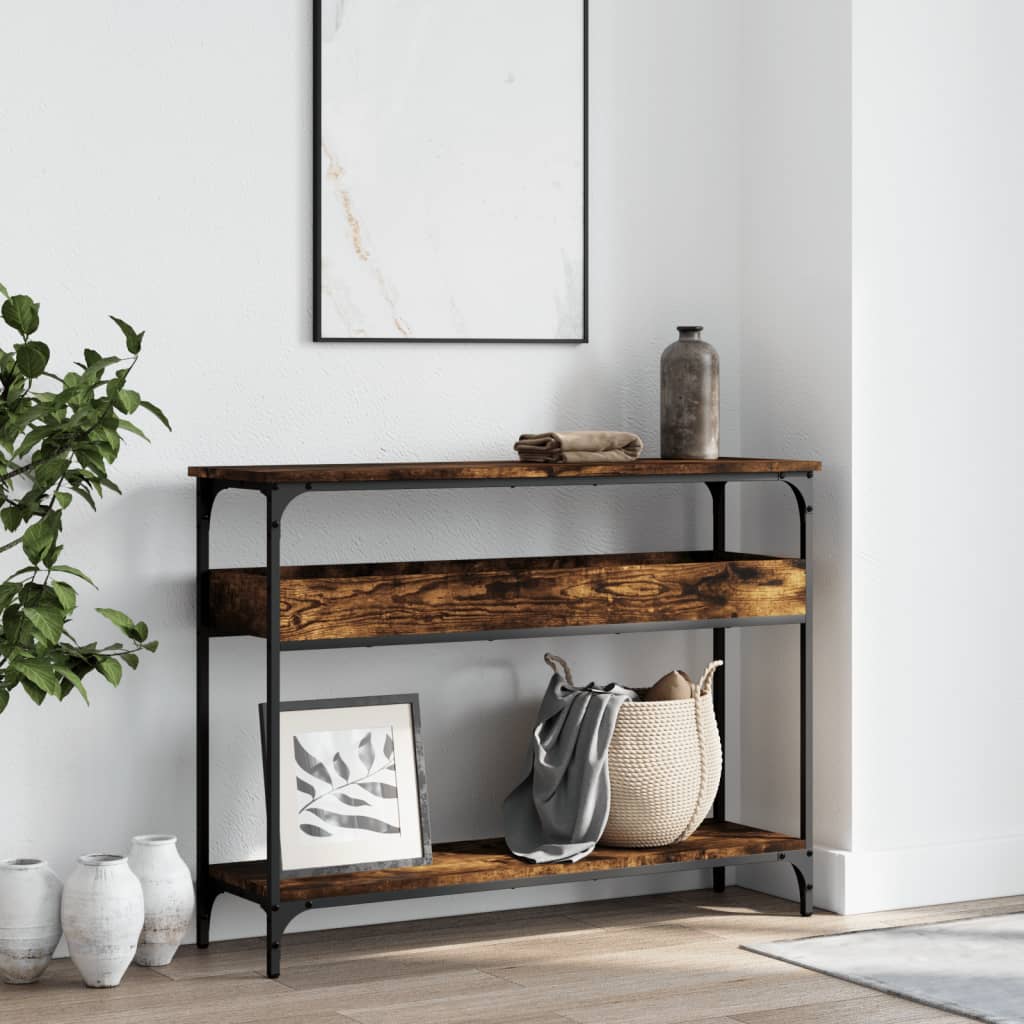 vidaXL Console Table with Shelf Smoked Oak 100x29x75cm Engineered Wood 3