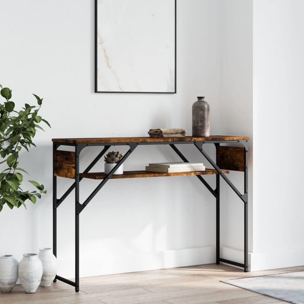 vidaXL Console Table with Shelf Smoked Oak 105x30x75cm Engineered Wood 1