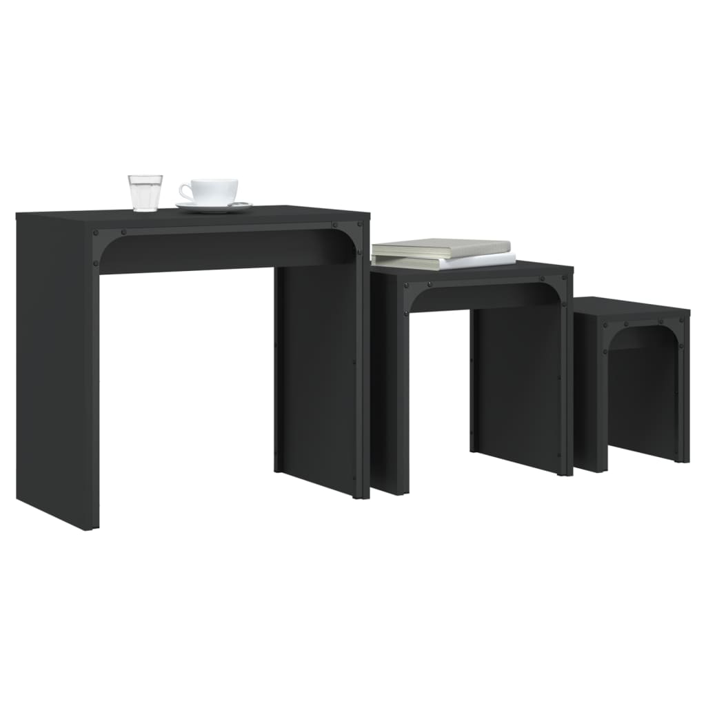 vidaXL Nesting Coffee Tables 3 pcs Black Engineered Wood 3