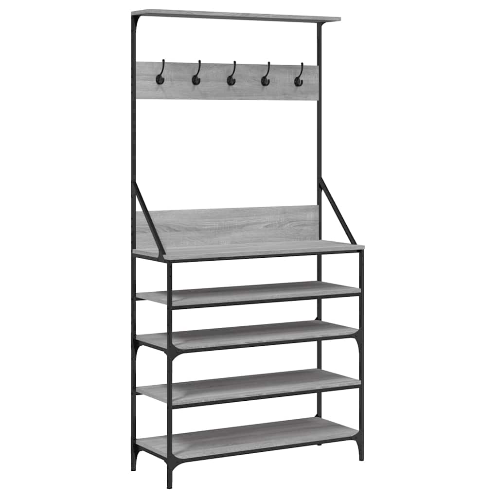 vidaXL Clothes Rack with Shoe Storage Grey Sonoma 90x34x184 cm 2