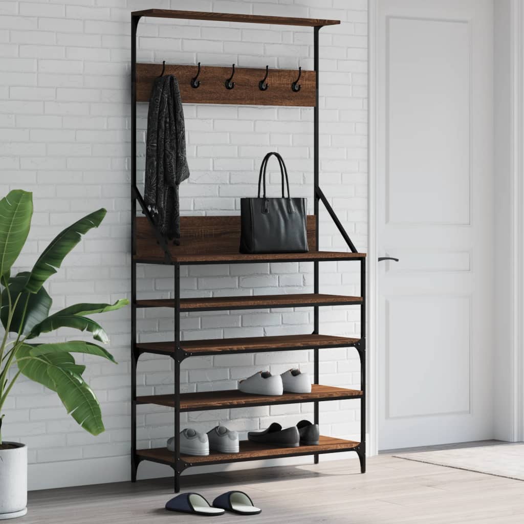 vidaXL Clothes Rack with Shoe Storage Brown Oak 90x34x184 cm 1