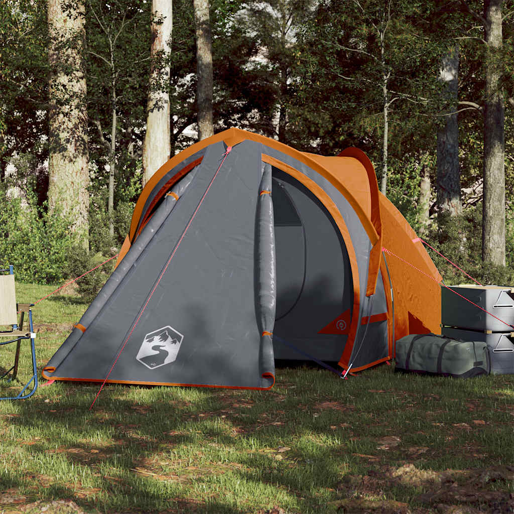 vidaXL Camping Tent Dome 2-Person Grey and Orange Waterproof 3