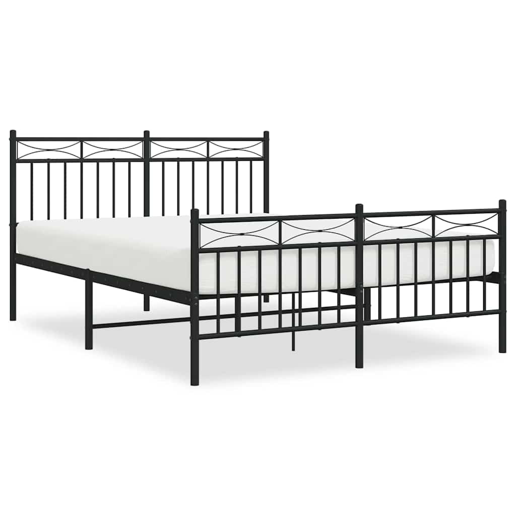 vidaXL Metal Bed Frame without Mattress with Footboard Black 135x190cm 2