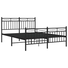 vidaXL Metal Bed Frame without Mattress with Footboard Black 135x190cm 5