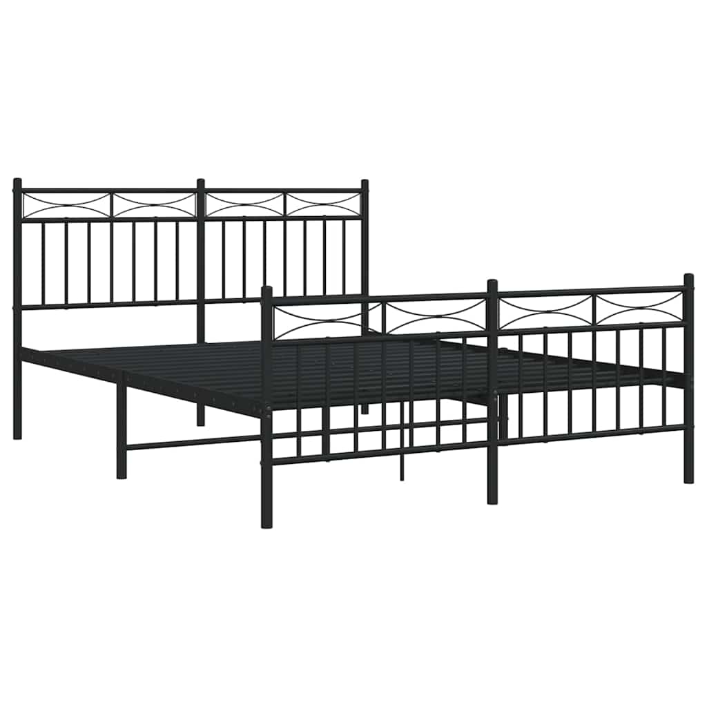 Metal Bed Frame without Mattress with Footboard with Headboard & Footboard Black 135 cm 190 cm