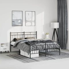 Metal Bed Frame without Mattress with Footboard with Headboard & Footboard Black 135 cm 190 cm
