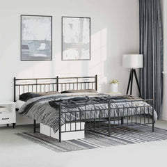 Metal Bed Frame without Mattress Footboard Headboard Black