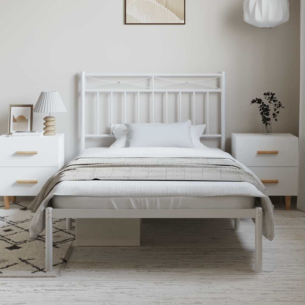 vidaXL Metal Bed Frame without Mattress with Headboard White 100x200cm 3