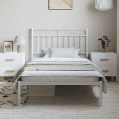 vidaXL Metal Bed Frame without Mattress with Headboard White 100x200cm 3