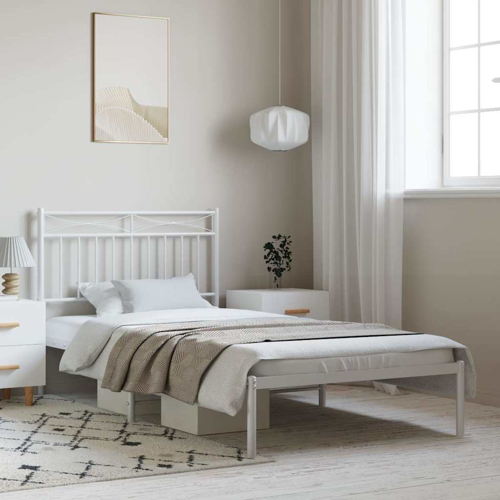 vidaXL Metal Bed Frame without Mattress with Headboard White 100x200cm 1