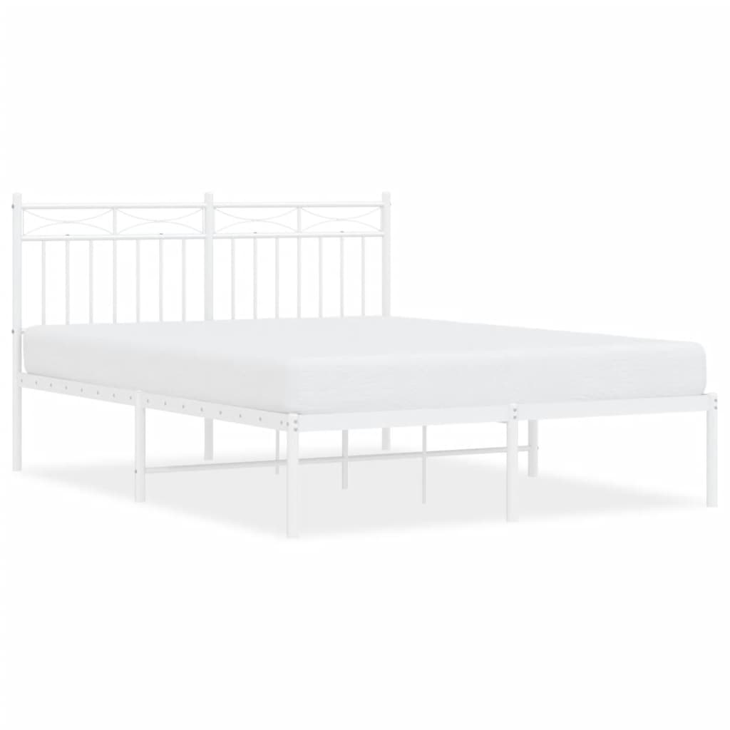 vidaXL Metal Bed Frame without Mattress with Headboard White 140x200cm 2