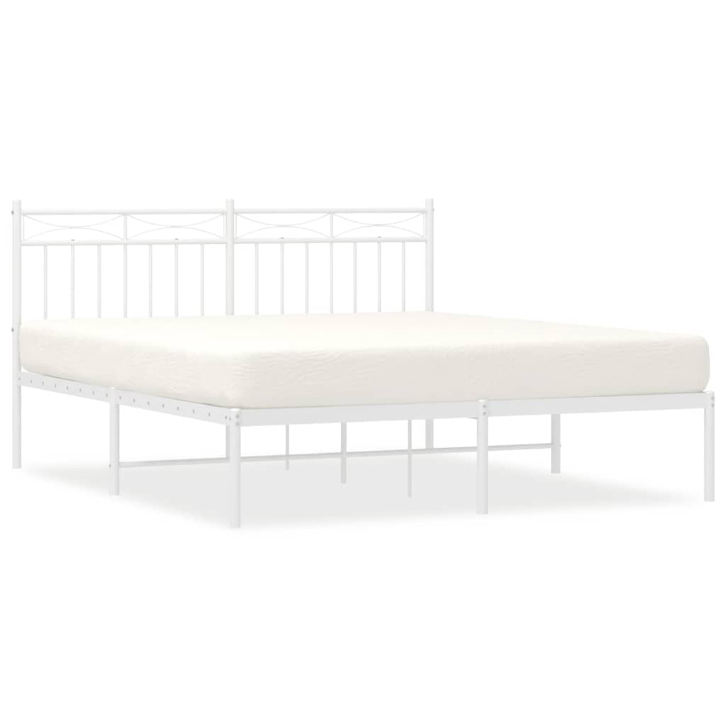 vidaXL Metal Bed Frame without Mattress with Headboard White 150x200cm 2