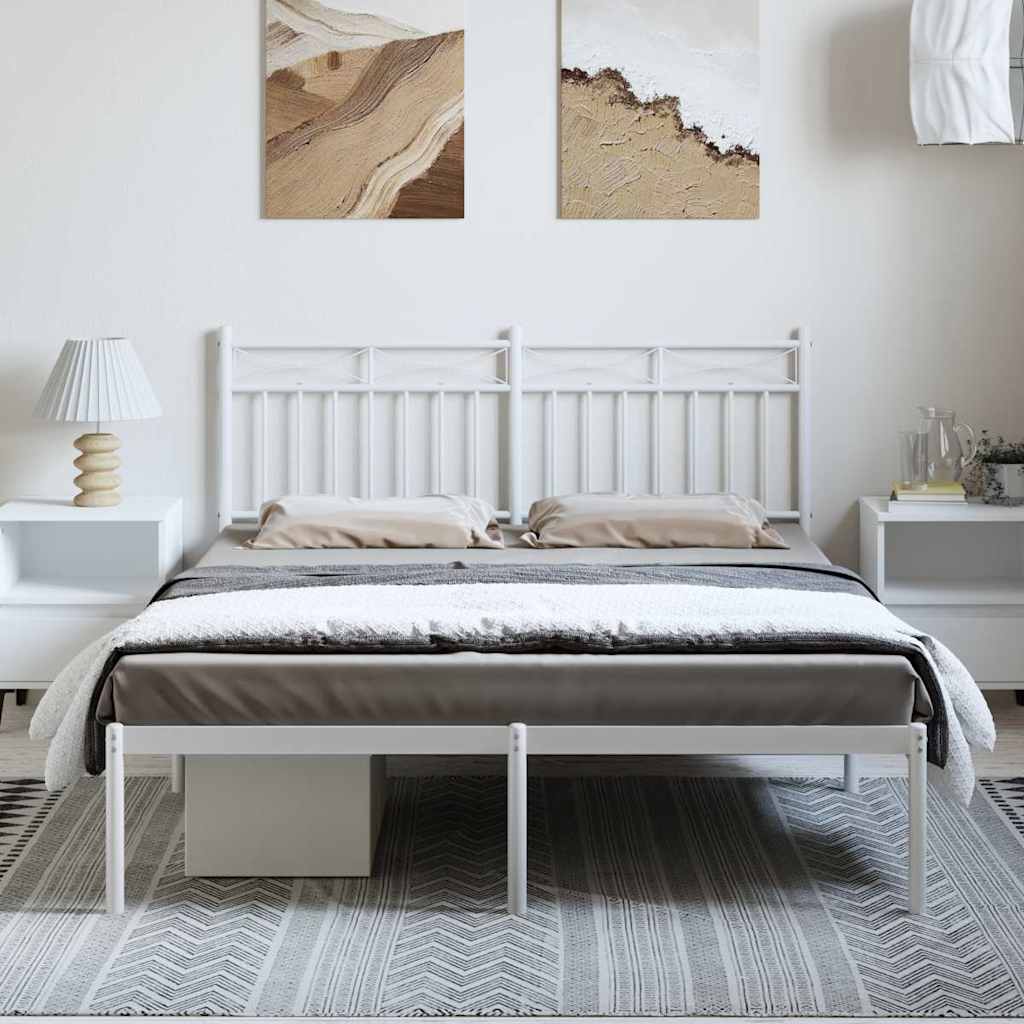 vidaXL Metal Bed Frame without Mattress with Headboard White 150x200cm 3