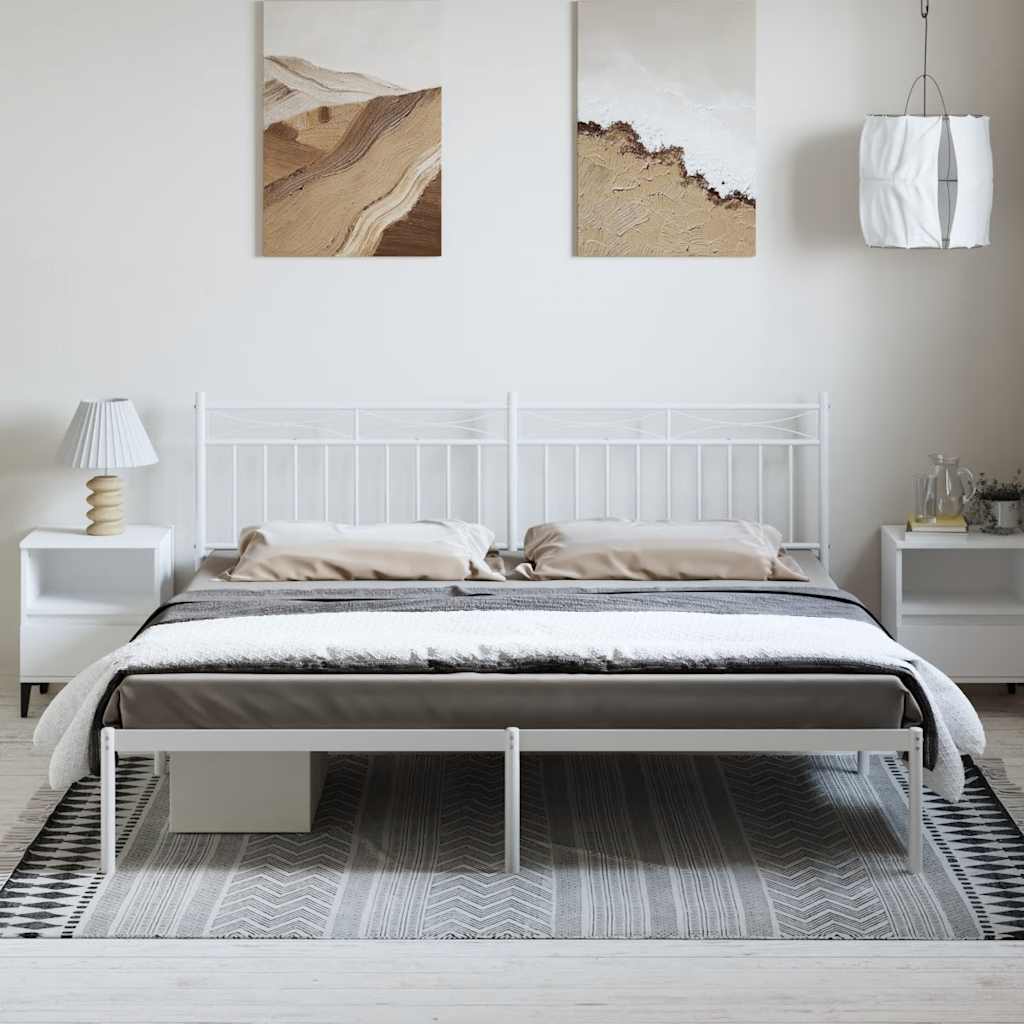 vidaXL Metal Bed Frame without Mattress with Headboard White 193x203cm 3