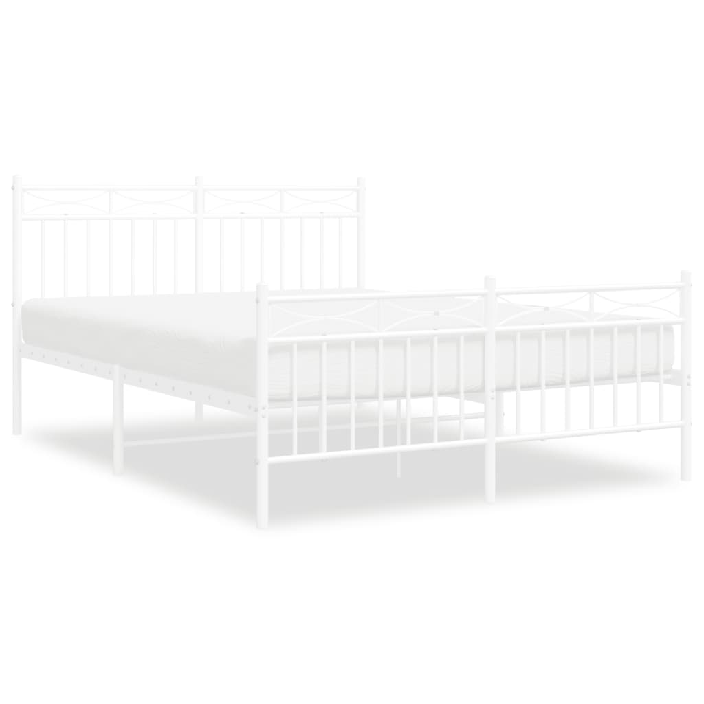 vidaXL Metal Bed Frame without Mattress with Footboard White 140x190cm 2