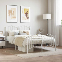 Metal Bed Frame without Mattress with Footboard with Headboard & Footboard White 120 cm 190 cm