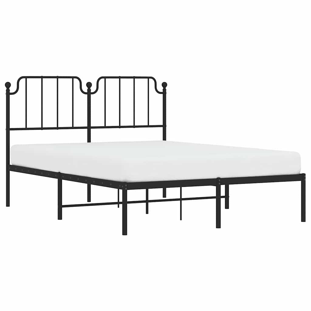 vidaXL Metal Bed Frame without Mattress with Headboard Black 135x190cm 4