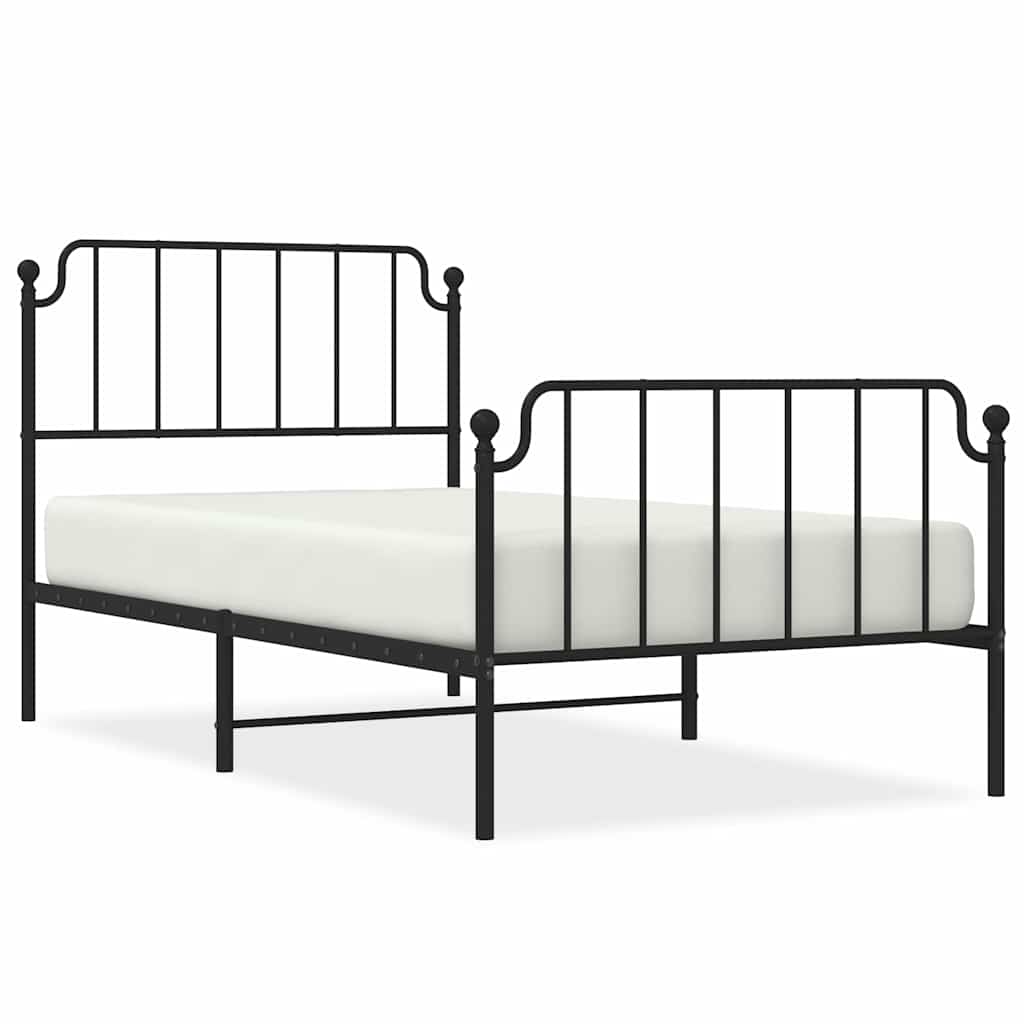 vidaXL Metal Bed Frame without Mattress with Footboard Black 100x200cm 2