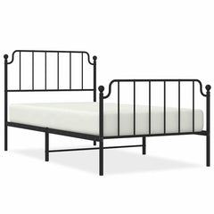 vidaXL Metal Bed Frame without Mattress with Footboard Black 100x200cm 2