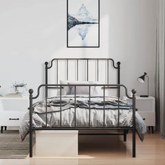 vidaXL Metal Bed Frame without Mattress with Footboard Black 100x200cm 3