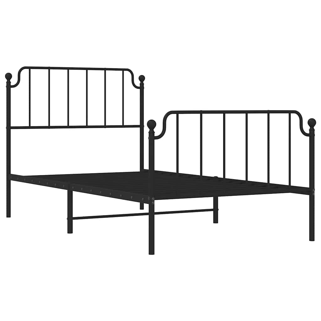 vidaXL Metal Bed Frame without Mattress with Footboard Black 100x200cm 5