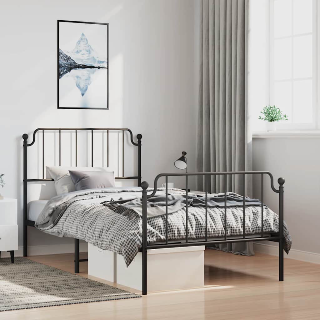 vidaXL Metal Bed Frame without Mattress with Footboard Black 100x200cm 1