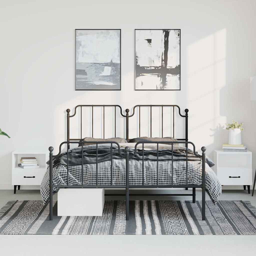 vidaXL Metal Bed Frame without Mattress with Footboard Black 135x190cm 3
