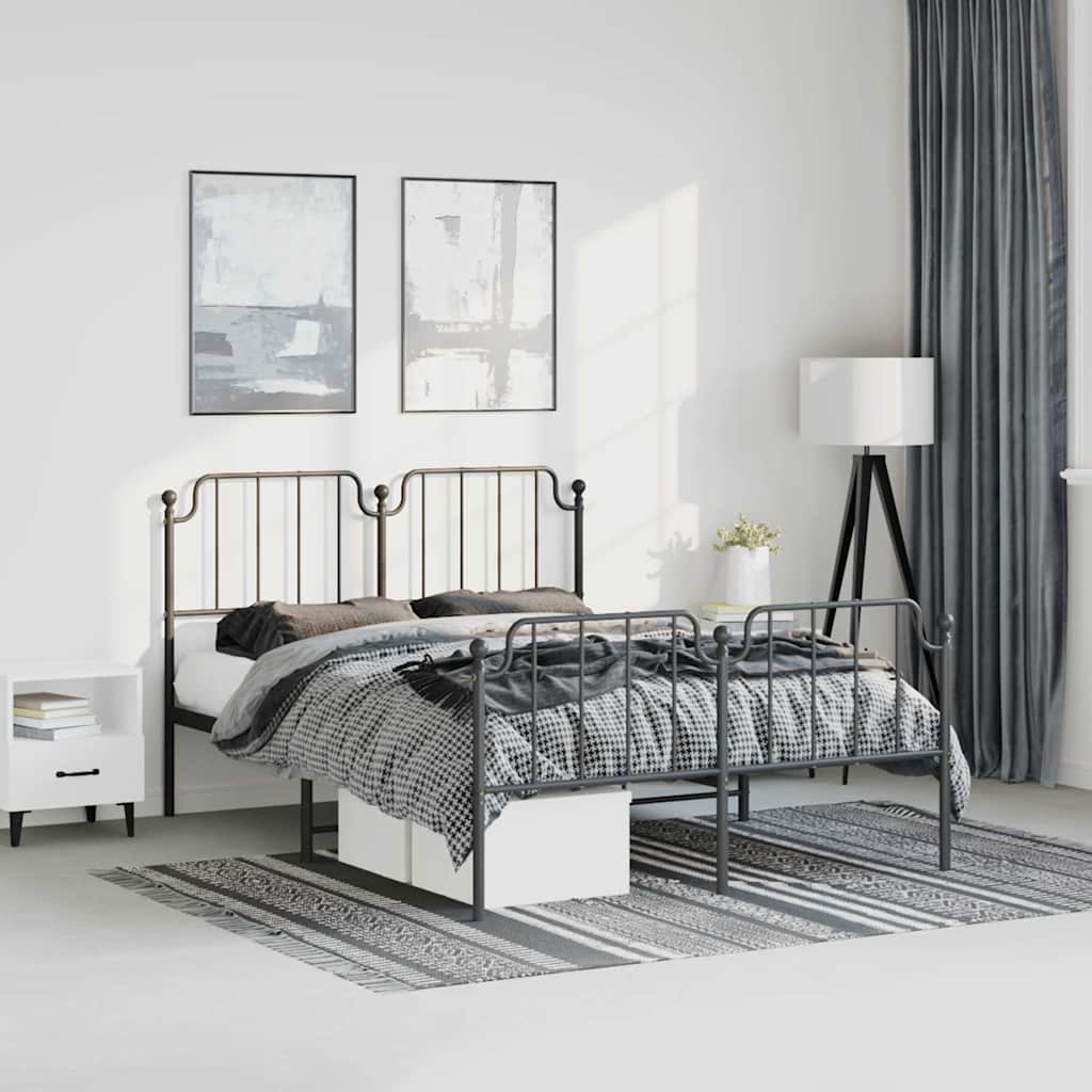 vidaXL Metal Bed Frame without Mattress with Footboard Black 135x190cm 1