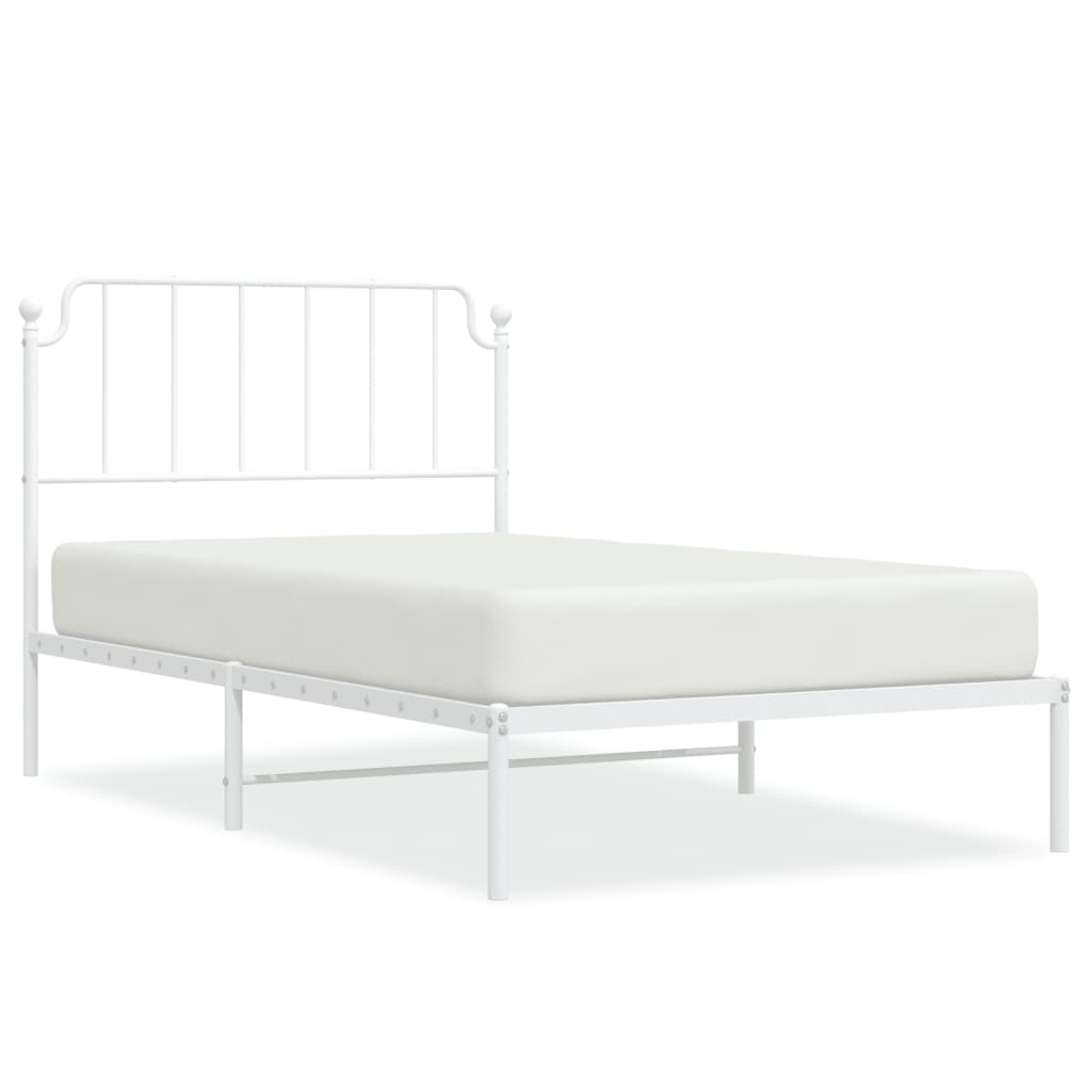 vidaXL Metal Bed Frame without Mattress with Headboard White 107x203cm 2