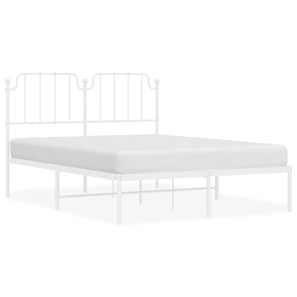 vidaXL Metal Bed Frame without Mattress with Headboard White 150x200cm 2