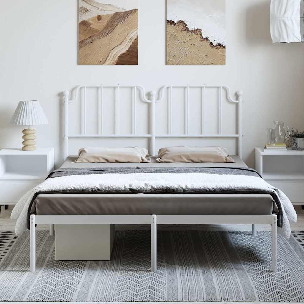 vidaXL Metal Bed Frame without Mattress with Headboard White 150x200cm 3