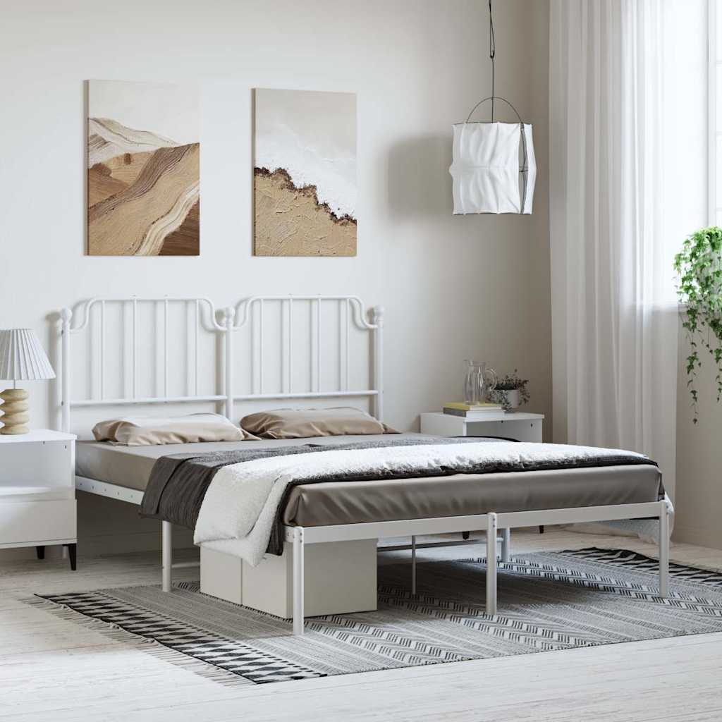 vidaXL Metal Bed Frame without Mattress with Headboard White 150x200cm 1