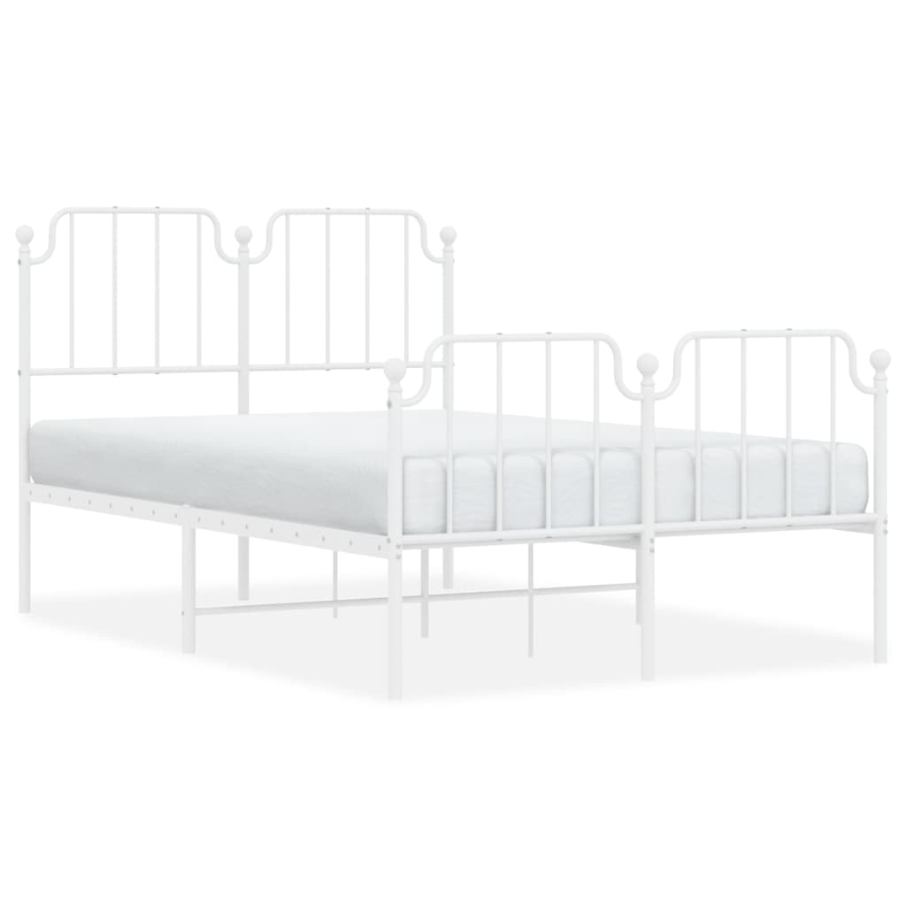 vidaXL Metal Bed Frame without Mattress with Footboard White 120x200cm 2
