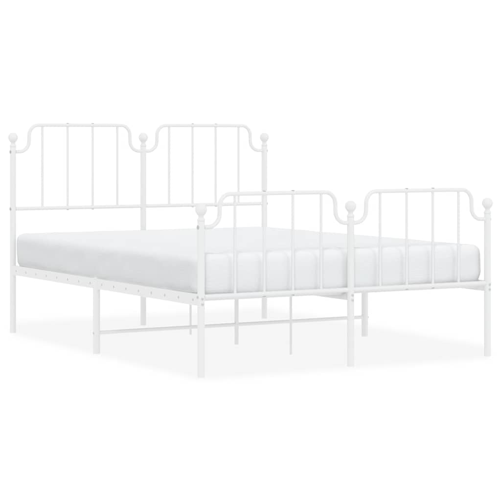 vidaXL Metal Bed Frame without Mattress with Footboard White 135x190cm 2