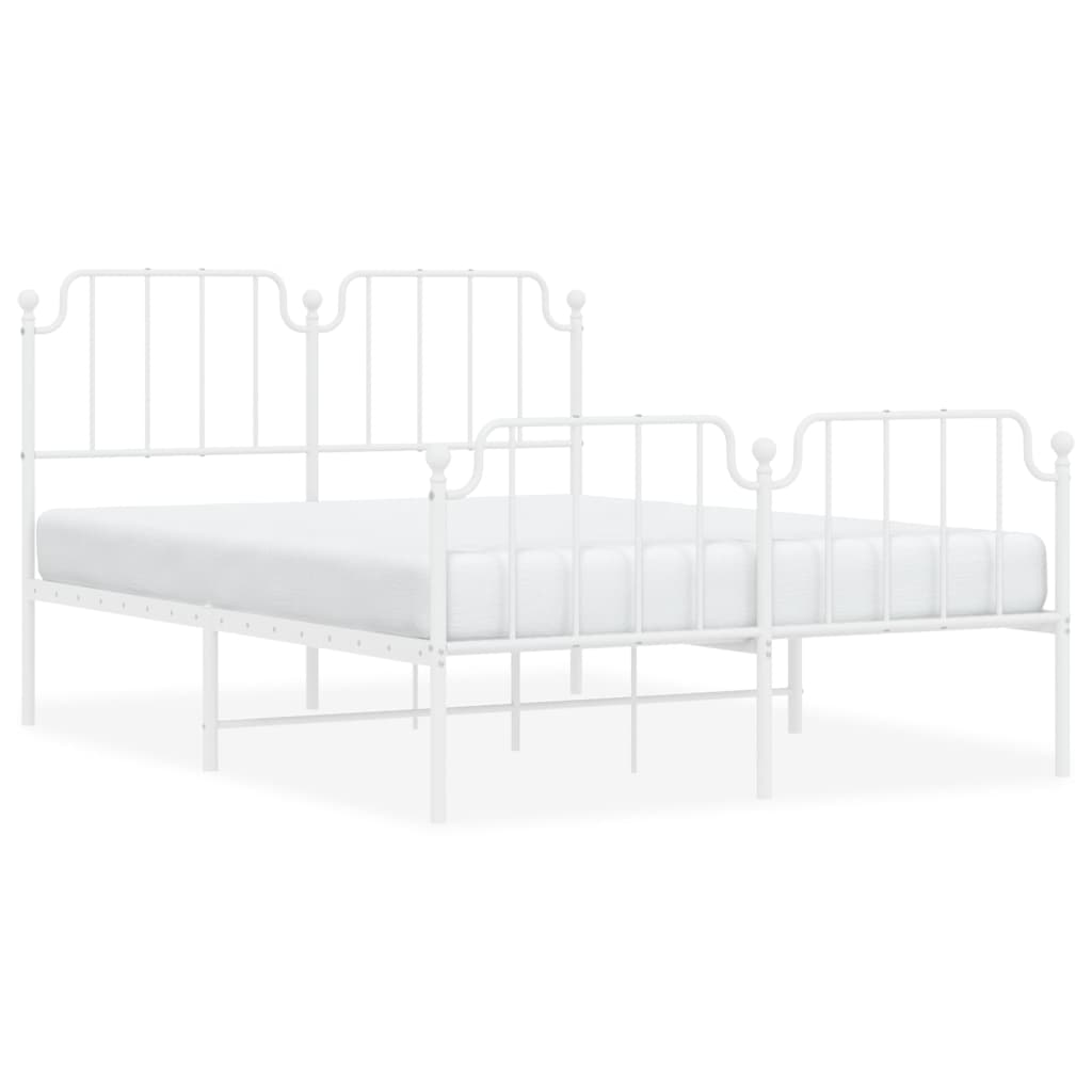 vidaXL Metal Bed Frame without Mattress with Footboard White 140x190cm 2