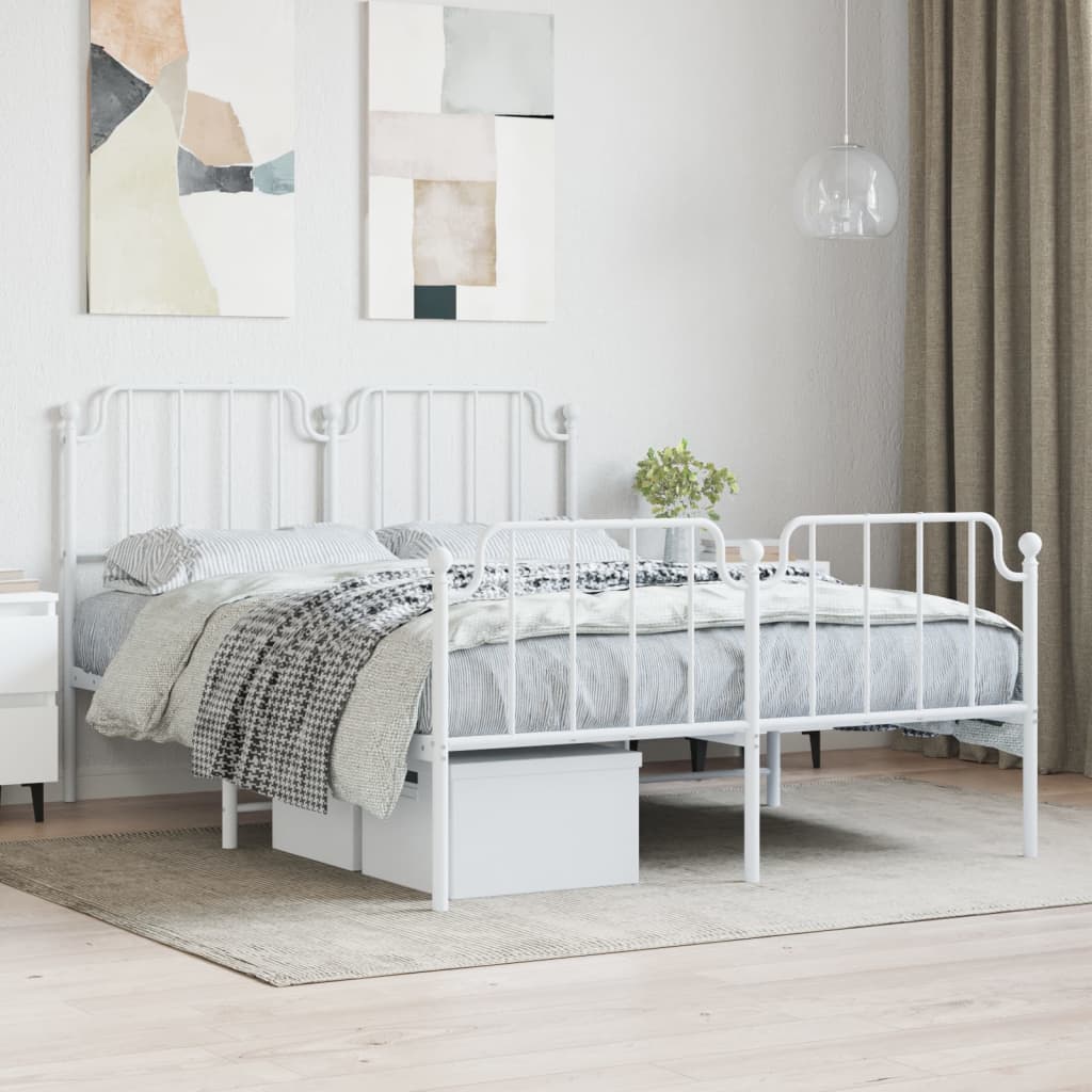 vidaXL Metal Bed Frame without Mattress with Footboard White 140x190cm 1